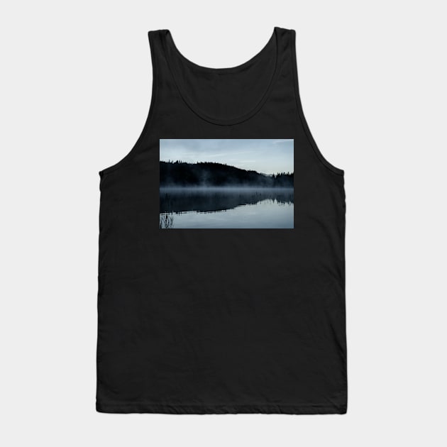 Misty Lake Silhouette. Amazing shot of the Ferchensee lake in Bavaria, Germany. Scenic foggy morning scenery at sunrise. Tank Top by EviRadauscher